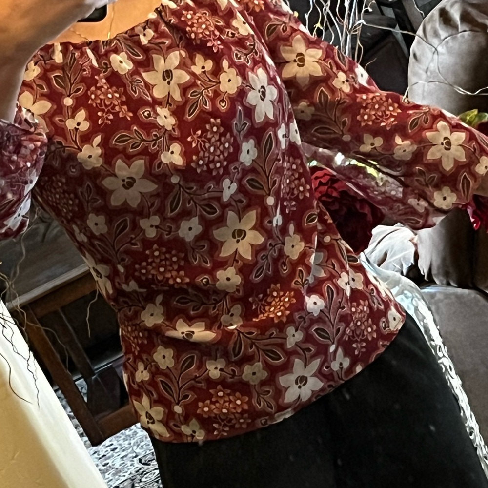 Ann Taylor Red Floral Blouse